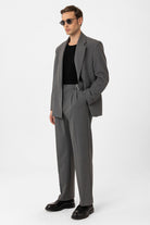 Antioch-Gri çift Pileli Baggy Fit Erkek Pantolon-Kumaş Pantolon-2-Milagron.com