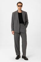 Antioch-Gri çift Pileli Baggy Fit Erkek Pantolon-Kumaş Pantolon-5-Milagron.com