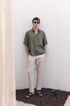 Antioch-Haki 100% Keten Relaxed Erkek Gömlek-Gömlek-1-Milagron.com