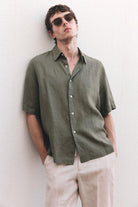 Antioch-Haki 100% Keten Relaxed Erkek Gömlek-Gömlek-2-Milagron.com