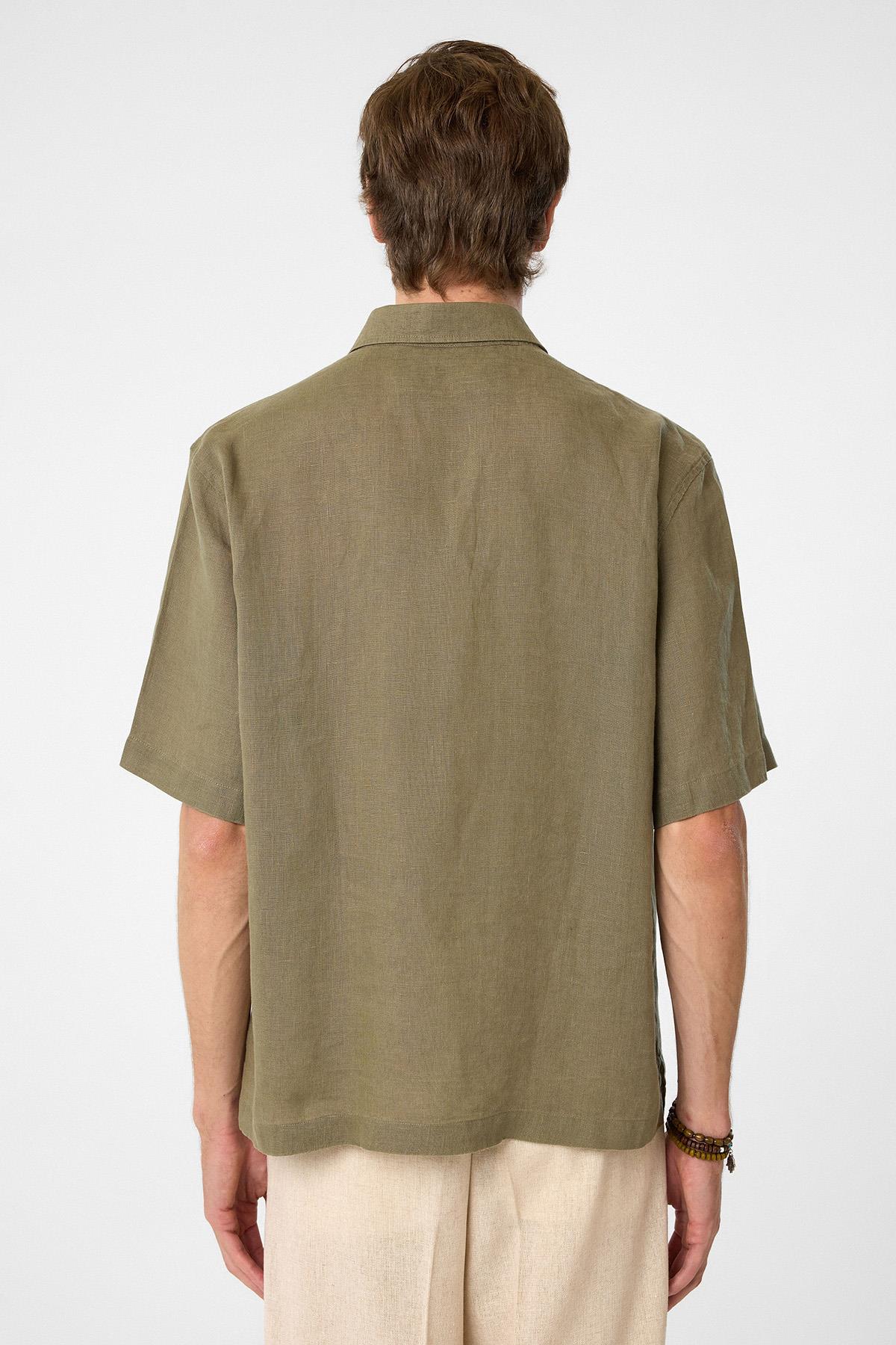 Antioch-Haki 100% Keten Relaxed Erkek Gömlek-Gömlek-5-Milagron.com