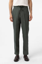 Antioch-Haki 100% Keten Yüksek Bel Erkek Pantolon-Kumaş Pantolon-1-Milagron.com