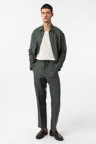 Antioch-Haki 100% Keten Yüksek Bel Erkek Pantolon-Kumaş Pantolon-2-Milagron.com