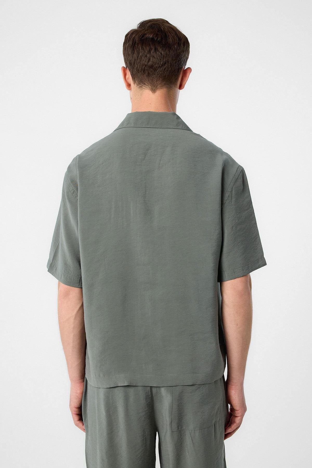 Antioch-Antioch Haki Apaş Yaka Modal Kumaş Erkek Gömlek-Gömlek-4-Milagron.com
