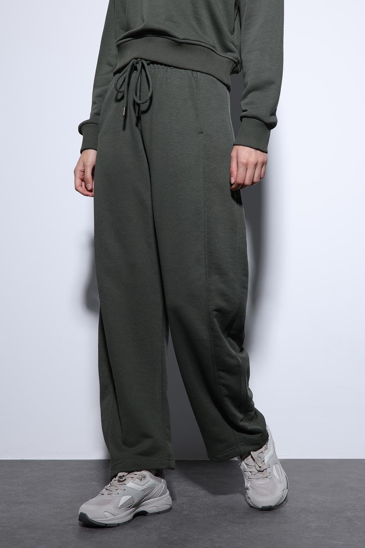 Antioch-Antioch Haki Basic Düz Paça Kadın Eşofman Altı-Eşofman-2-Milagron.com