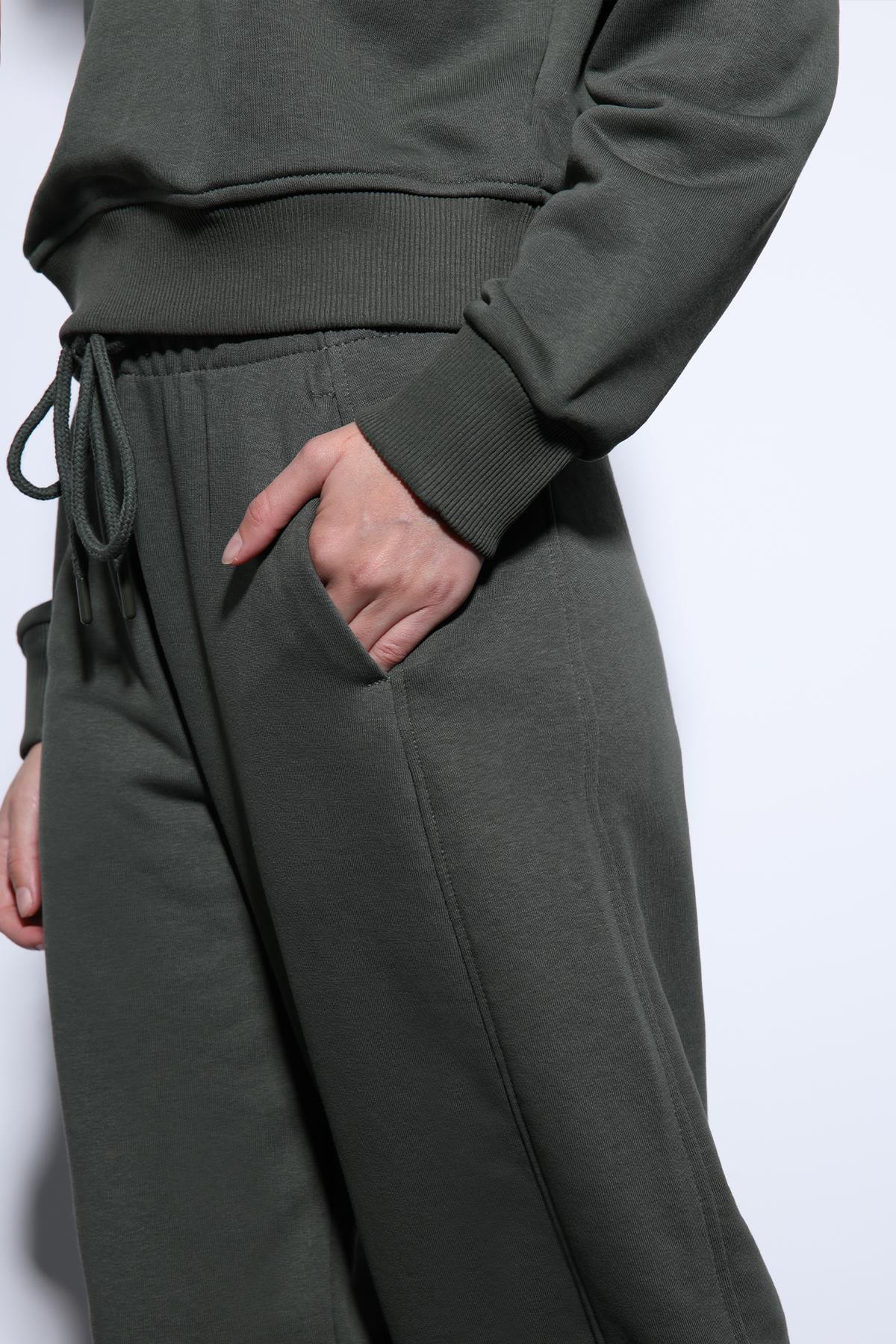 Antioch-Antioch Haki Basic Düz Paça Kadın Eşofman Altı-Eşofman-4-Milagron.com