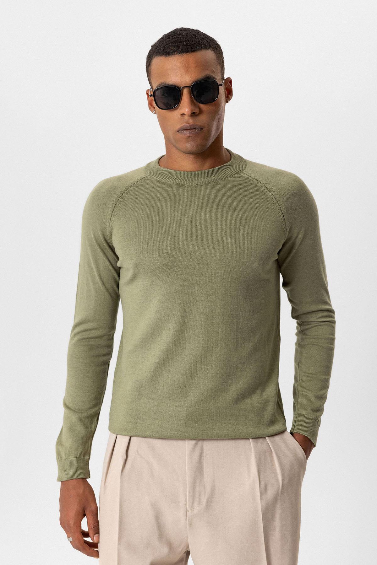 Antioch-Haki Bisiklet Yaka Slim Fit Triko Kazak-Kazak-1-Milagron.com