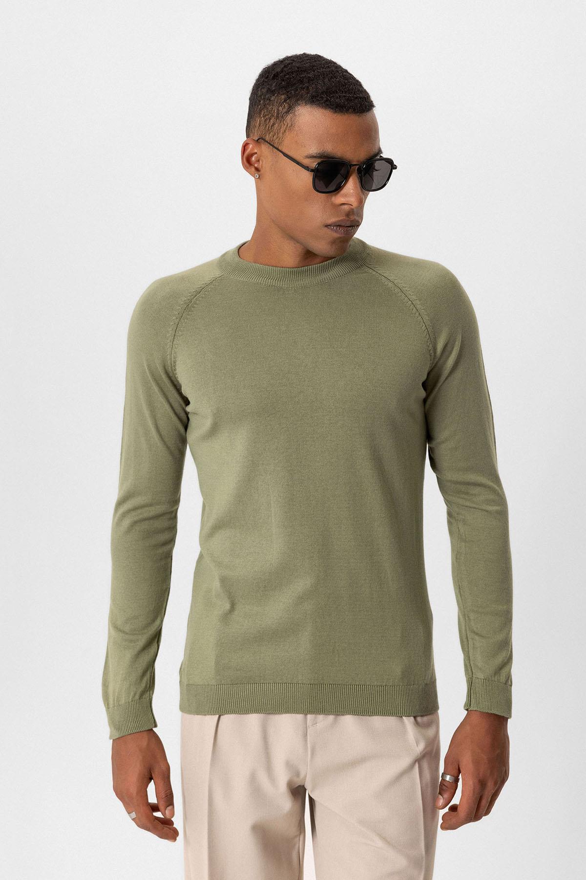 Antioch-Haki Bisiklet Yaka Slim Fit Triko Kazak-Kazak-3-Milagron.com