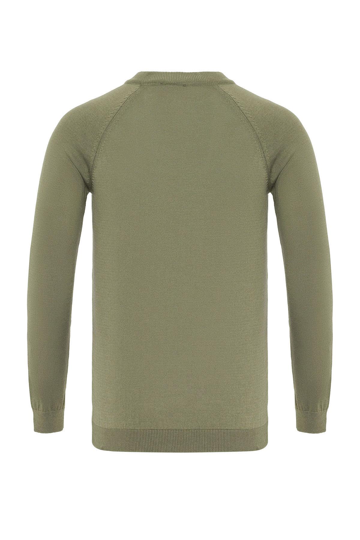 Antioch-Haki Bisiklet Yaka Slim Fit Triko Kazak-Kazak-6-Milagron.com