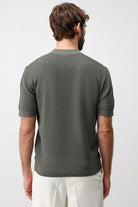 Antioch Haki Comfort Slim Fermuarlı Erkek Triko T-Shirt