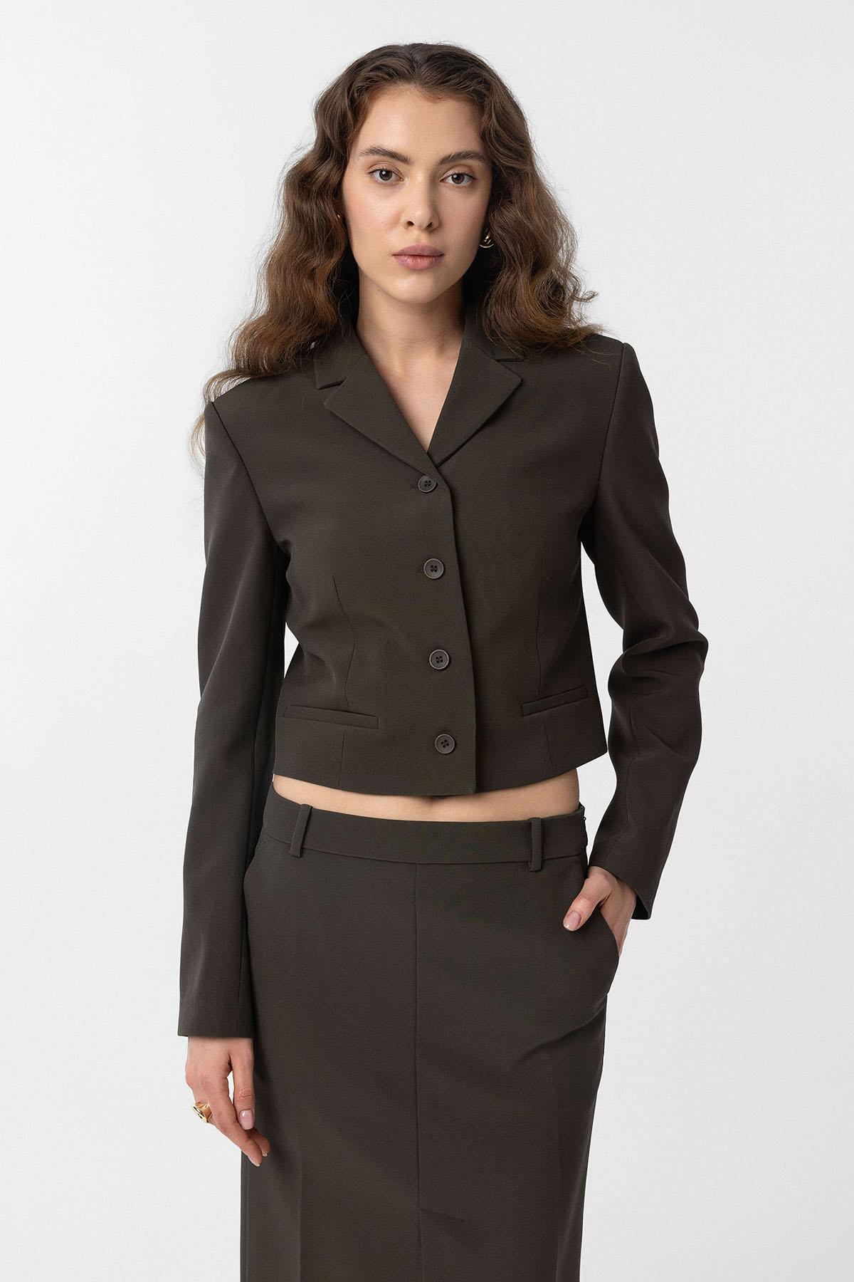Antioch-Haki Crop Kadın Blazer Ceket-Blazer Ceket-1-Milagron.com