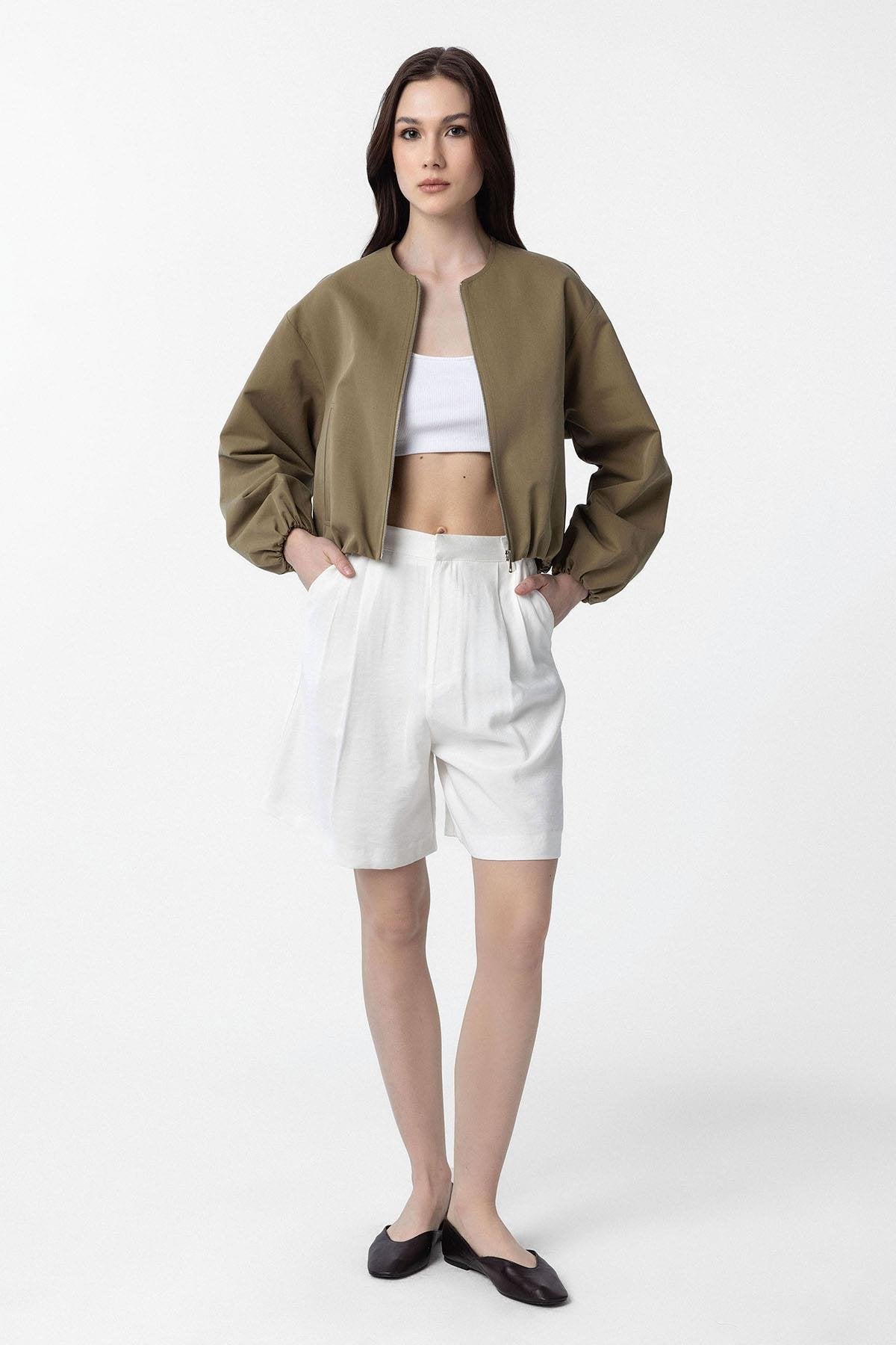 Antioch-Haki Crop Kadın Bomber Mont-Mont-2-Milagron.com