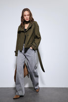 Antioch-Haki Dik Yaka Kruvaze Trençkot-Trençkot-3-Milagron.com