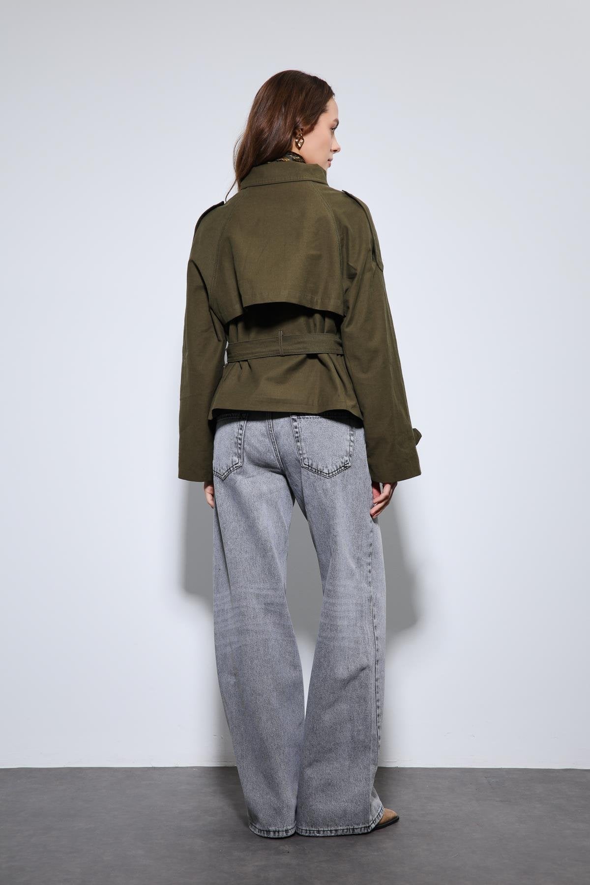 Antioch-Haki Dik Yaka Kruvaze Trençkot-Trençkot-7-Milagron.com