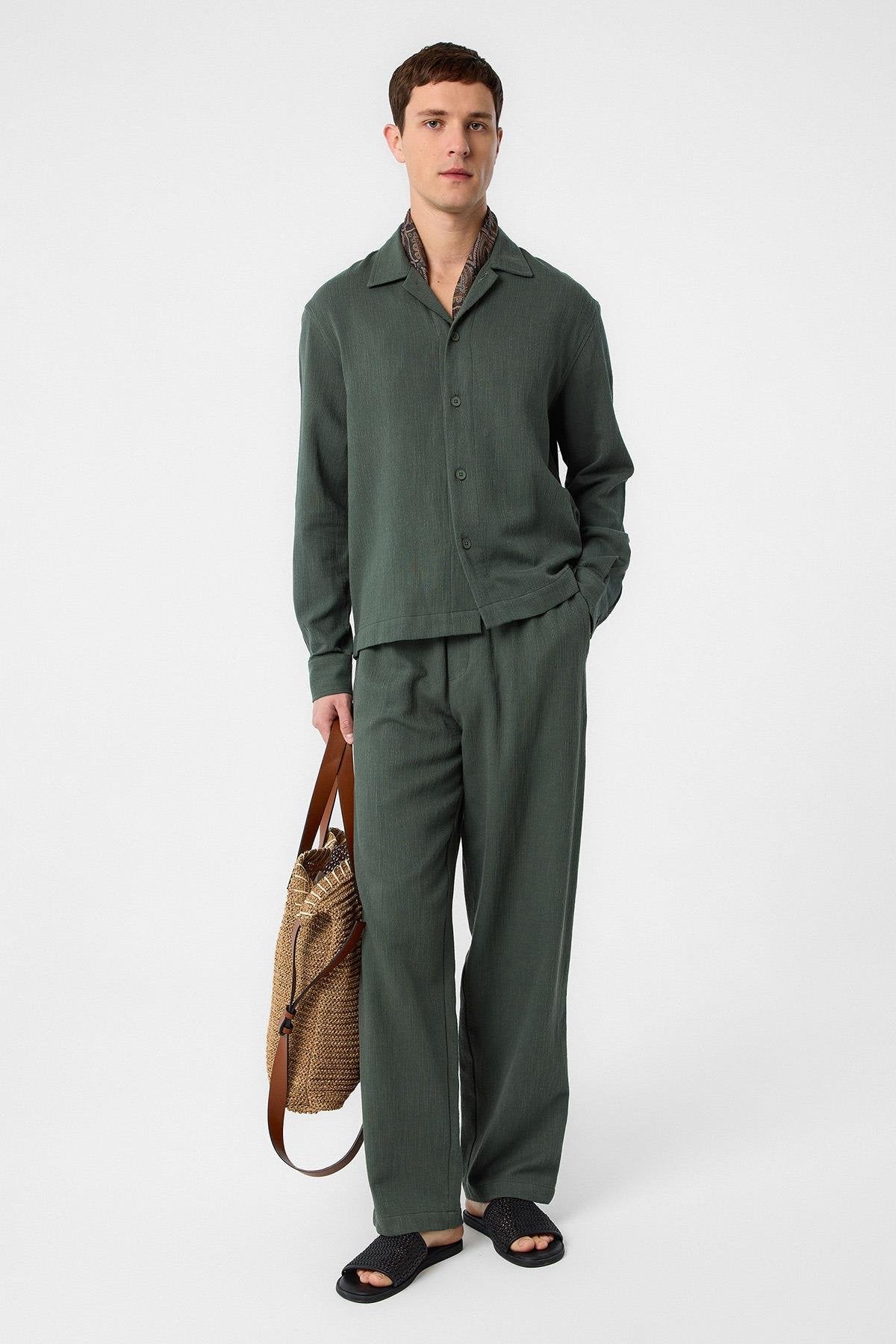 Antioch-Antioch Haki Dokulu Erkek Gömlek-Gömlek-1-Milagron.com