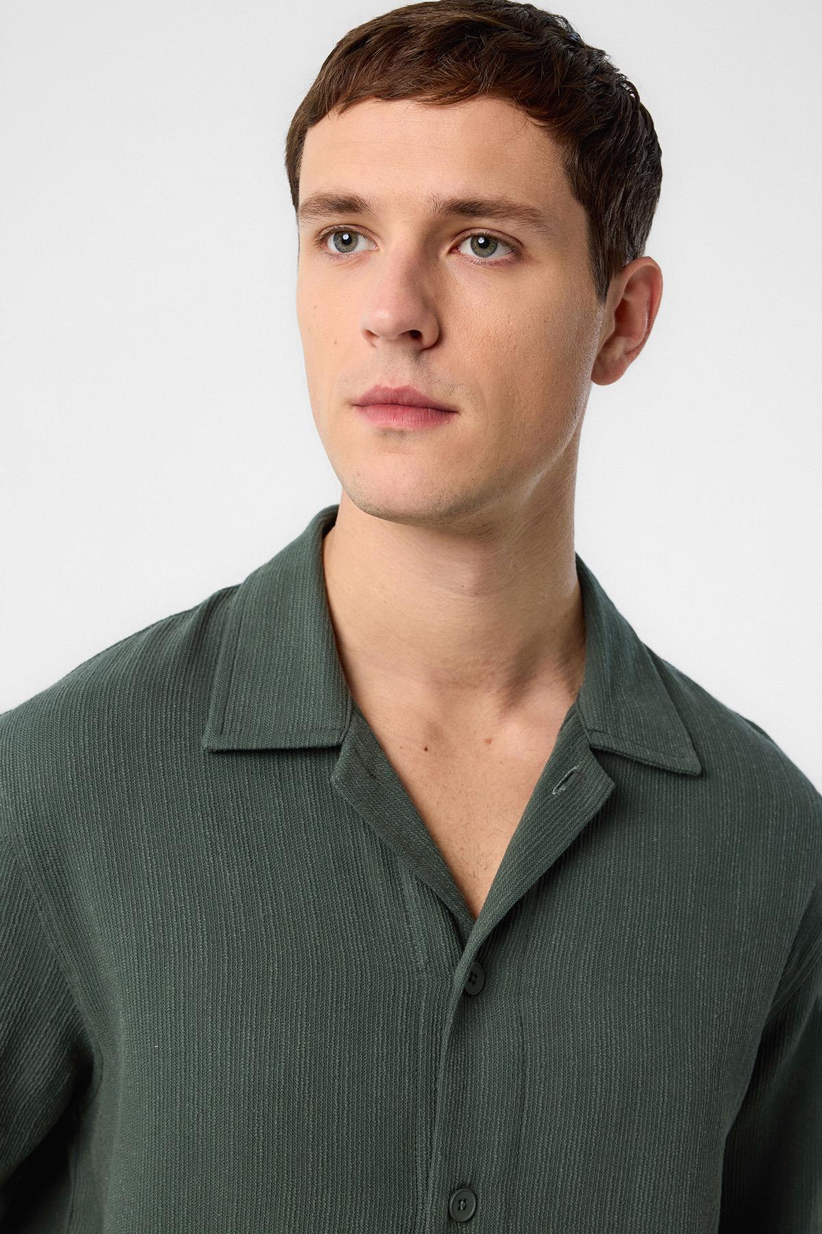 Antioch-Antioch Haki Dokulu Erkek Gömlek-Gömlek-3-Milagron.com