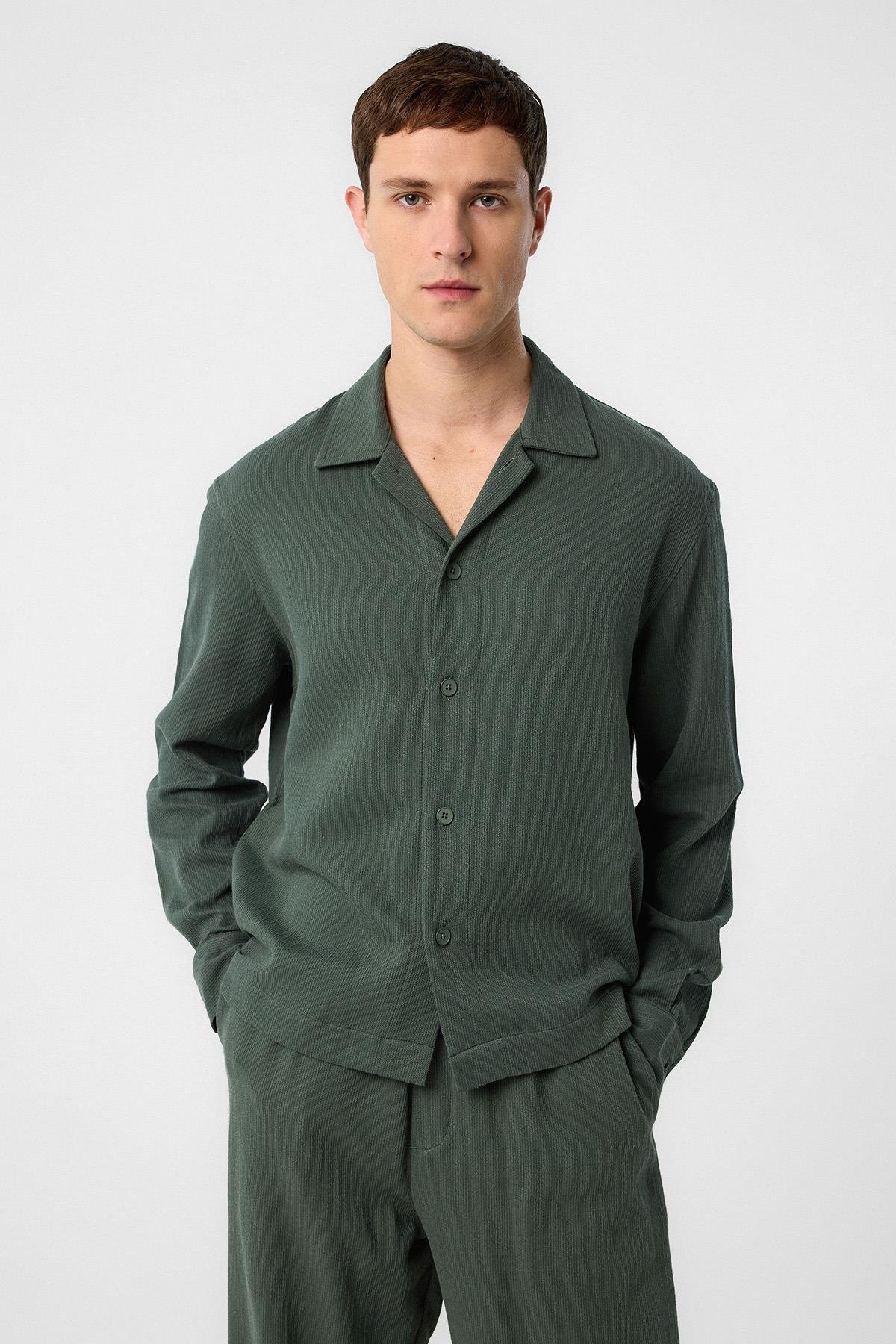 Antioch-Antioch Haki Dokulu Erkek Gömlek-Gömlek-5-Milagron.com