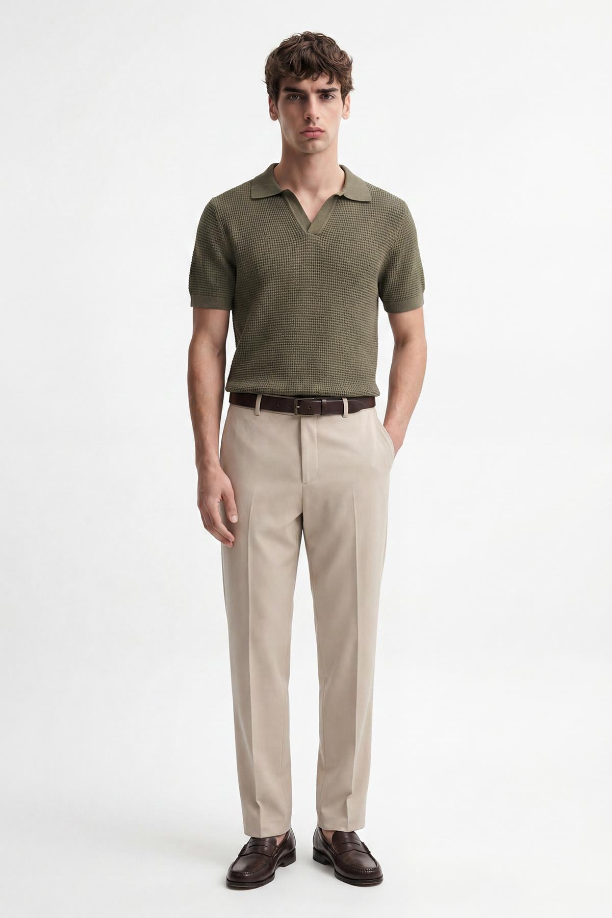 Antioch Haki Dokulu Polo Yaka Erkek T-Shirt