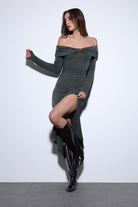 Antioch-Antioch Haki Drape Detaylı Aksesuarlı Elbise-Elbise-3-Milagron.com