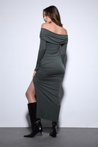 Antioch-Antioch Haki Drape Detaylı Aksesuarlı Elbise-Elbise-5-Milagron.com