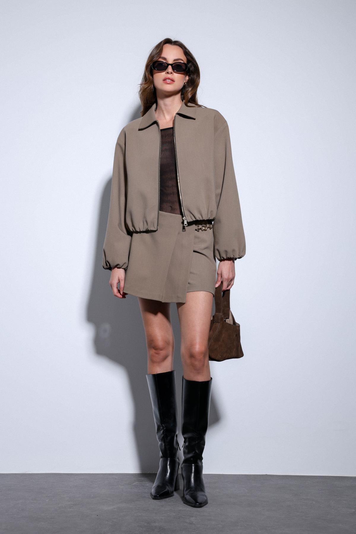 Antioch-Haki Fermuarlı Bomber Kadın Ceket-Ceket-3-Milagron.com