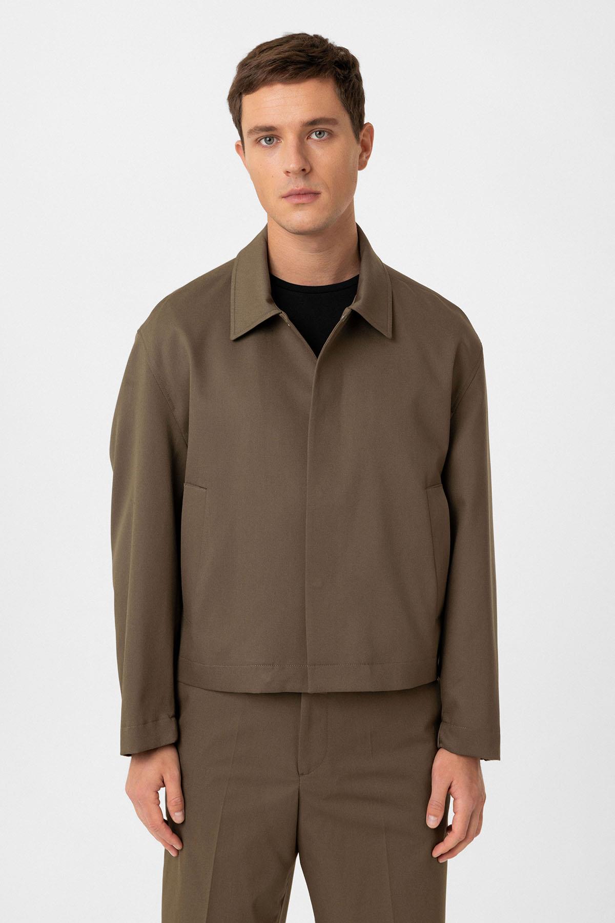 Antioch-Haki Gizli Düğme Mevsimlik Relax Fit Erkek Mont-Mont-1-Milagron.com