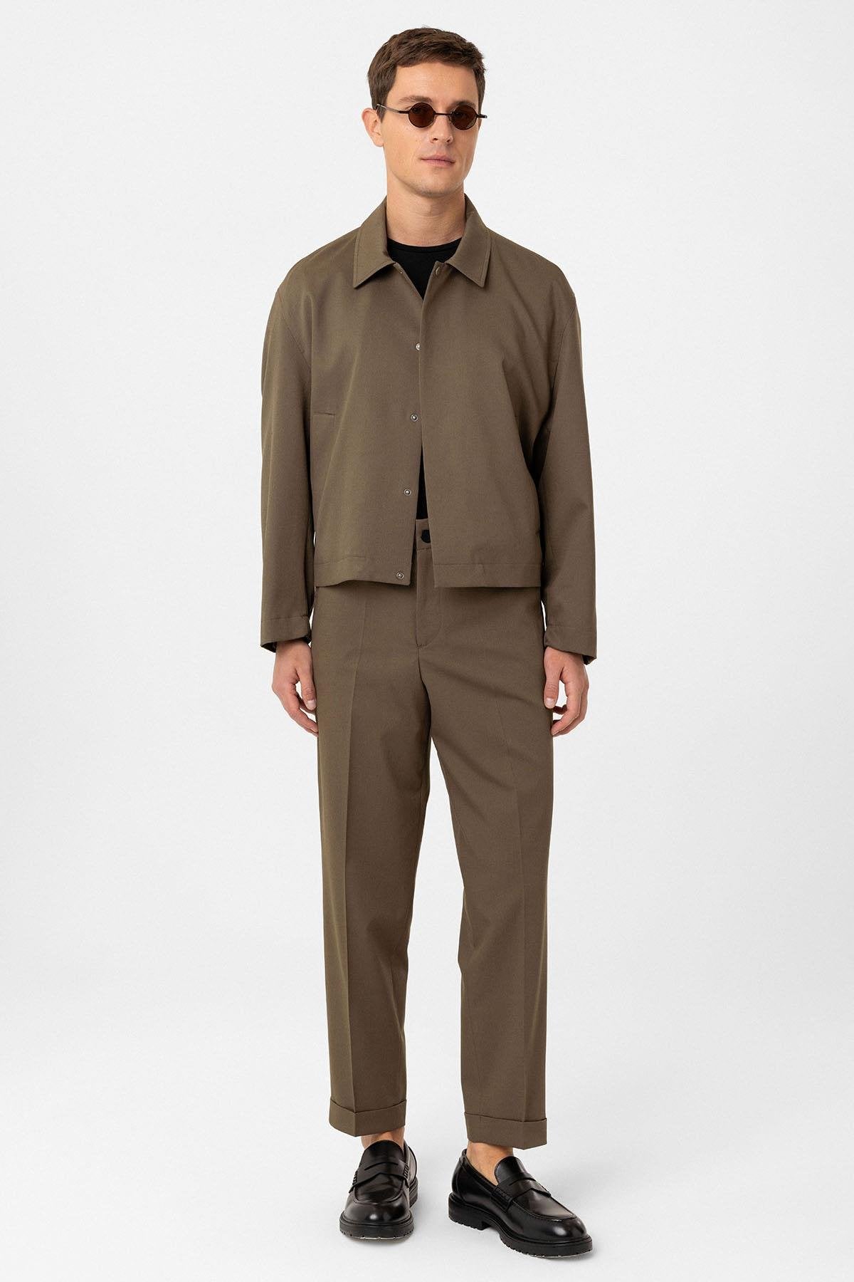 Antioch-Haki Gizli Düğme Mevsimlik Relax Fit Erkek Mont-Mont-4-Milagron.com