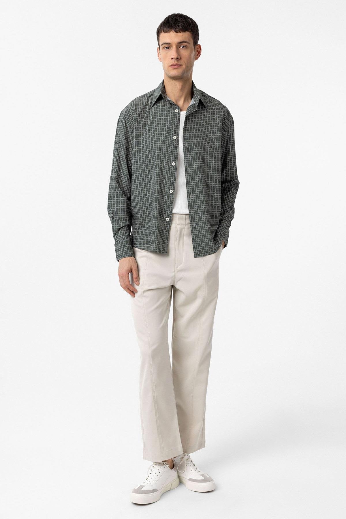 Antioch-Haki Kareli Erkek Rahat Kalıp Erkek Gömlek-Gömlek-2-Milagron.com