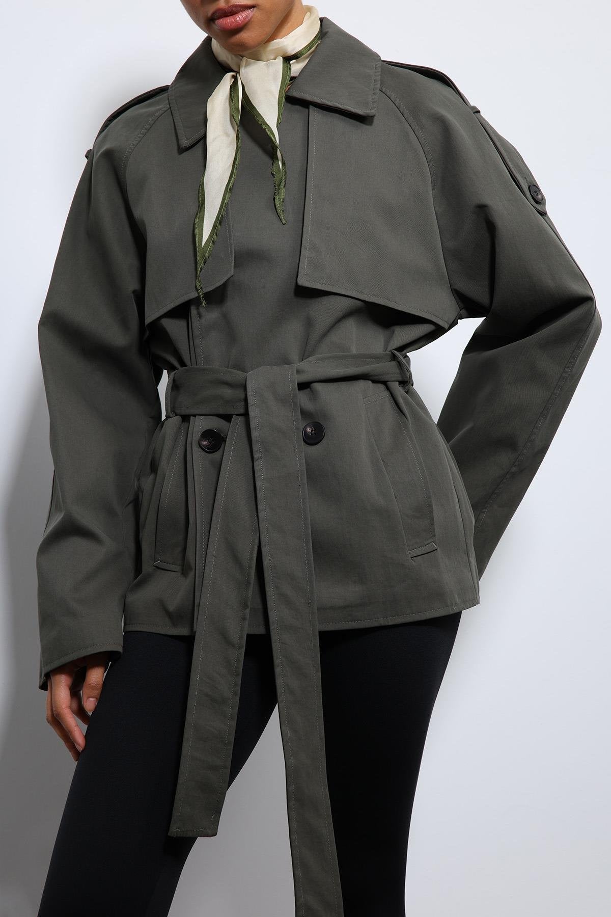 Antioch-Haki Kemerli Kısa Trençkot-Trençkot-8-Milagron.com