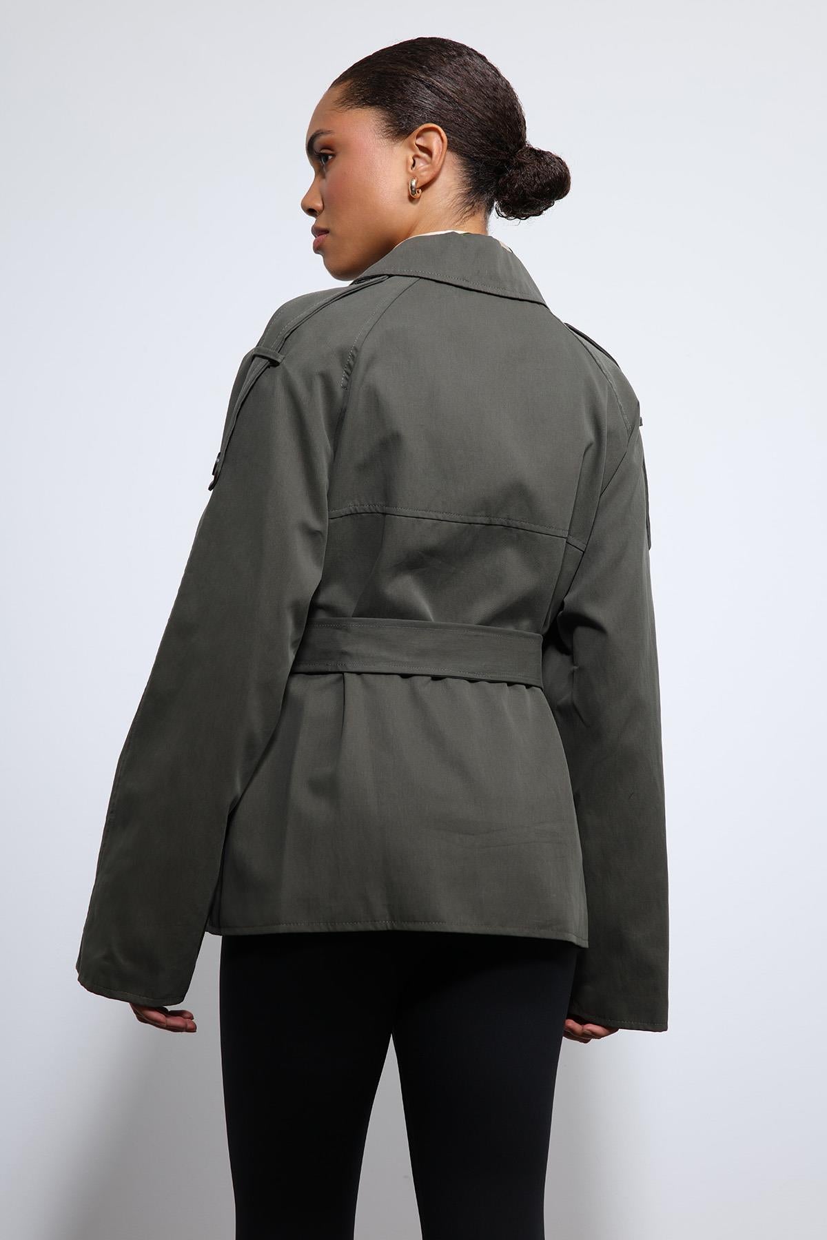 Antioch-Haki Kemerli Kısa Trençkot-Trençkot-9-Milagron.com