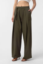 Antioch-Haki Kemerli Pilili Kadın Pantolon-Kumaş Pantolon-1-Milagron.com