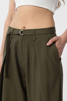 Antioch-Haki Kemerli Pilili Kadın Pantolon-Kumaş Pantolon-3-Milagron.com