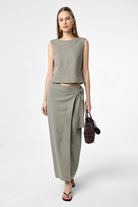 Antioch-Haki Keten Karışımlı Kadın Bluz-Bluz-2-Milagron.com