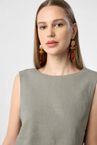 Antioch-Haki Keten Karışımlı Kadın Bluz-Bluz-3-Milagron.com