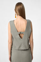 Antioch-Haki Keten Karışımlı Kadın Bluz-Bluz-4-Milagron.com