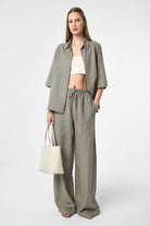 Antioch-Haki Keten Karışımlı Kadın Gömlek-Gömlek-1-Milagron.com