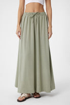 Antioch-Haki Keten Karışımlı Kadın Uzun Etek-Etek-1-Milagron.com