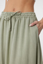 Antioch-Haki Keten Karışımlı Kadın Uzun Etek-Etek-3-Milagron.com