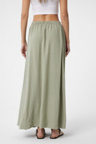 Antioch-Haki Keten Karışımlı Kadın Uzun Etek-Etek-4-Milagron.com