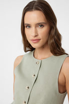 Antioch-Haki Keten Karışımlı Kadın Uzun Yelek-Yelek-3-Milagron.com