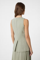 Antioch-Haki Keten Karışımlı Kadın Uzun Yelek-Yelek-4-Milagron.com