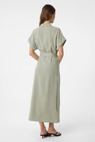 Antioch-Haki Keten Karışımlı Kemerli Kadın Elbise-Elbise-3-Milagron.com
