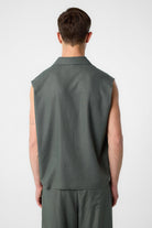 Antioch-Haki Keten Karışımlı Kolsuz Erkek Gömlek-Gömlek-5-Milagron.com