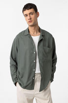 Antioch-Haki Keten Karışımlı Relax Fit Erkek Gömlek-Gömlek-1-Milagron.com