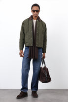 Antioch-Haki Kontrast Yaka Baklava Desenli Erkek Mont-Mont-1-Milagron.com