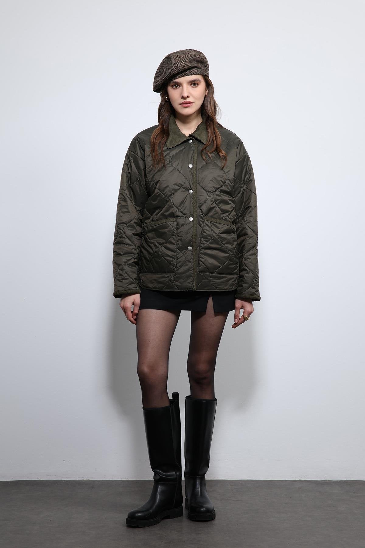 Antioch-Haki Kontrast Yaka Desenli Mont-Mont-1-Milagron.com