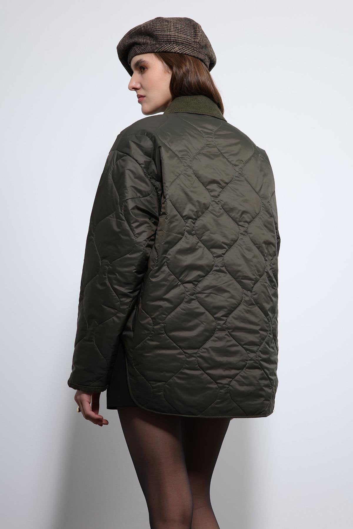 Antioch-Haki Kontrast Yaka Desenli Mont-Mont-6-Milagron.com