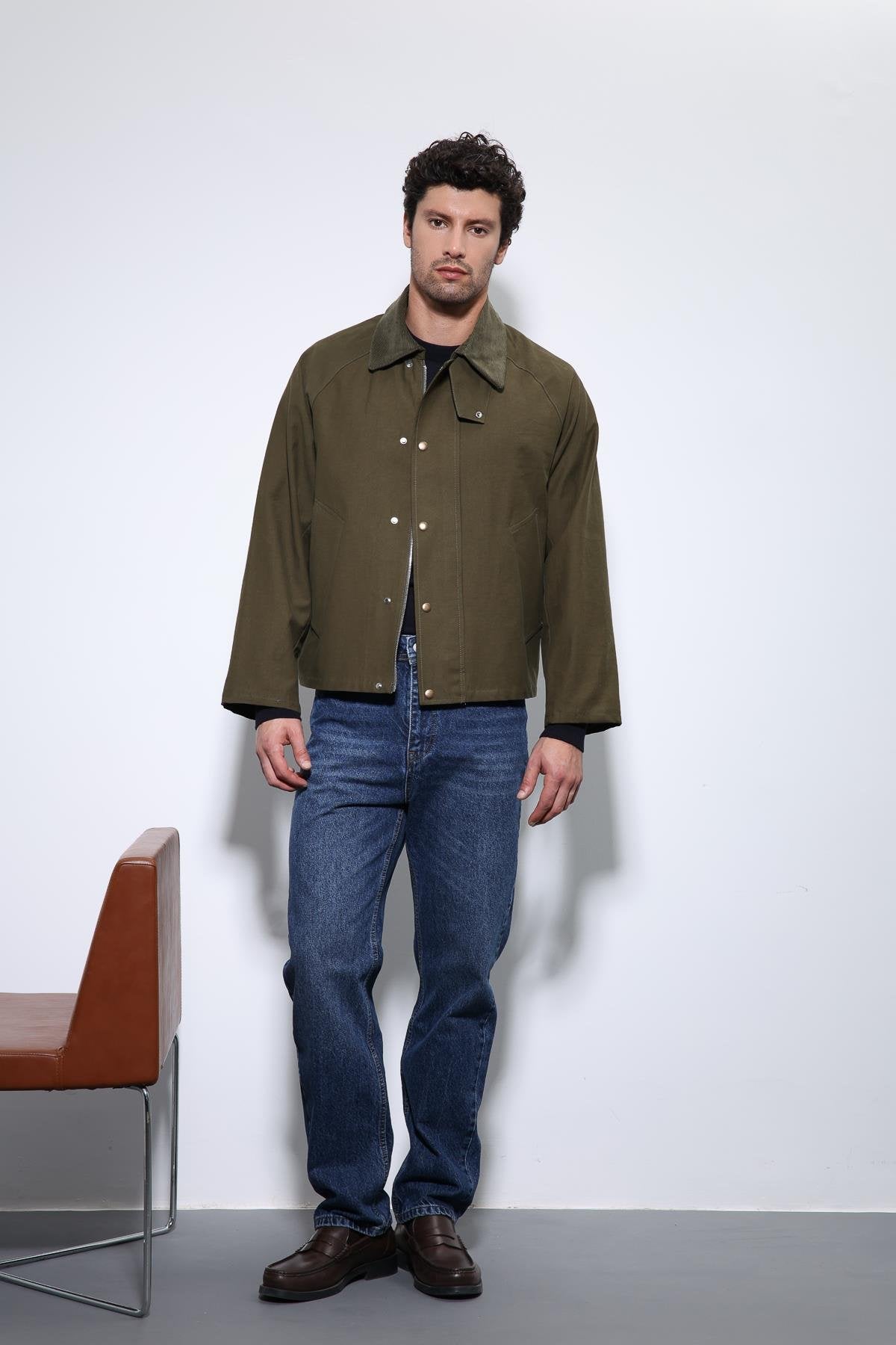 Antioch-Haki Kontrast Yaka Erkek Ceket-Ceket-1-Milagron.com