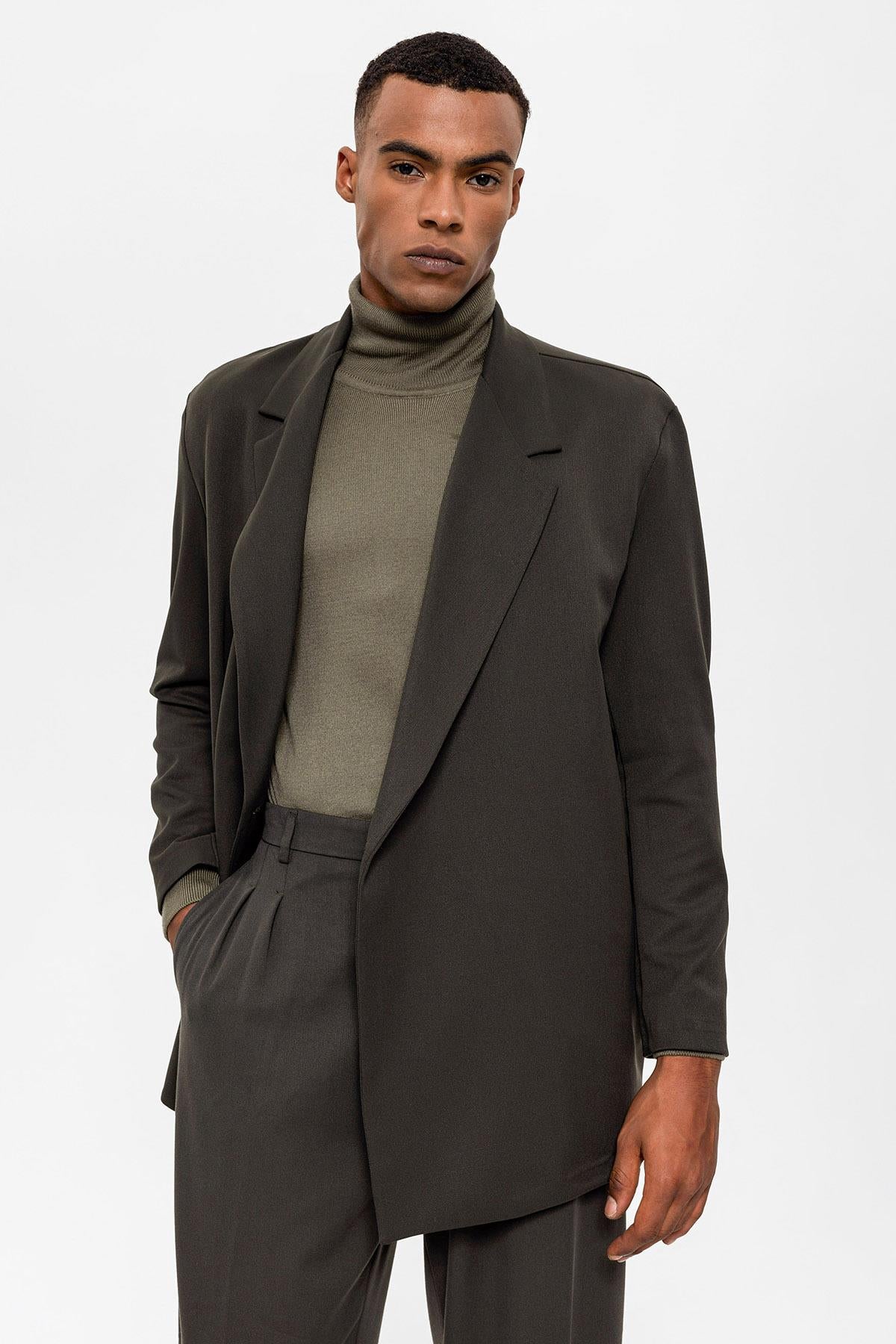 Antioch-Haki Kruvaze Kapama Gizli Cep Erkek Blazer Ceket-Ceket-3-Milagron.com