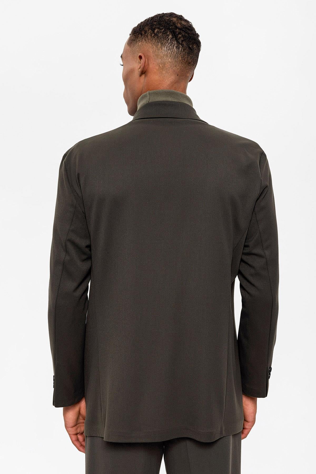 Antioch-Haki Kruvaze Kapama Gizli Cep Erkek Blazer Ceket-Ceket-6-Milagron.com